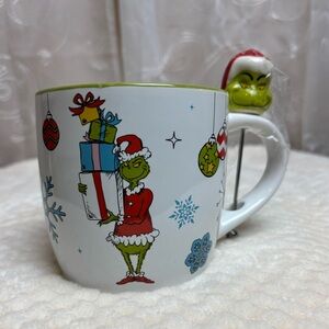 Grinch Ceramic Mug w/ Figural Stirrer, NWOT